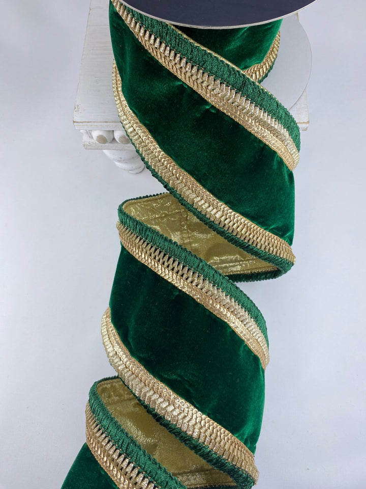 Emerald Royal Fringe Farrisilk Wired Ribbon - 4" - Greenery MarketRK315 - 55