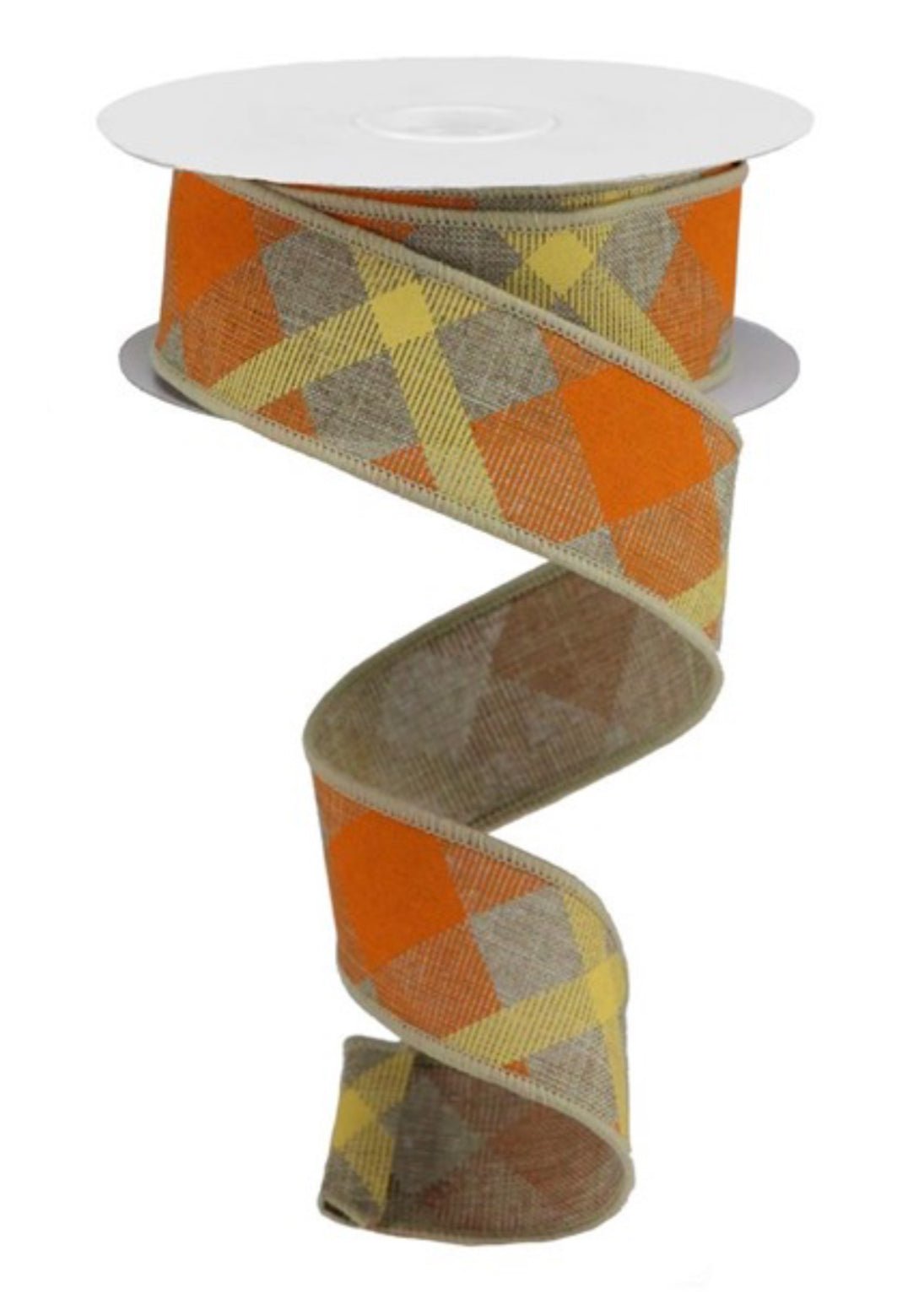 Fall Diagonal plaid wired ribbon -tan / orange 1.5” - Greenery MarketWired ribbonRG01682RN