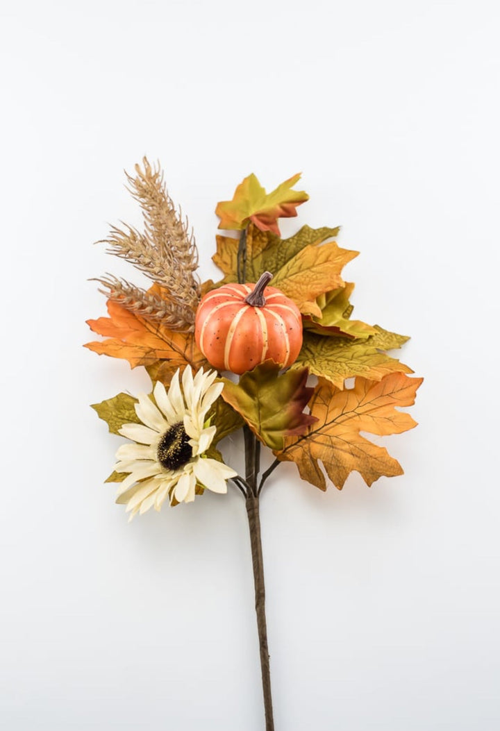 Fall mixed foliage, sunflower & pumpkin pick - Greenery MarketgreeneryPM3484