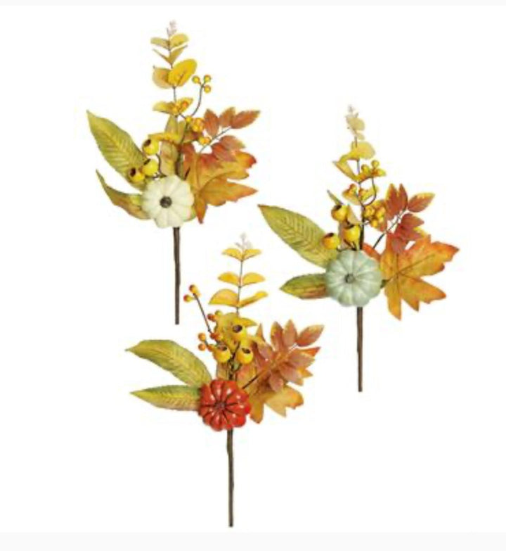 Fall pumpkins and foliage picks - set of 3 - one of each color - Greenery Marketartificial flowersPM3488 - SET OF 3