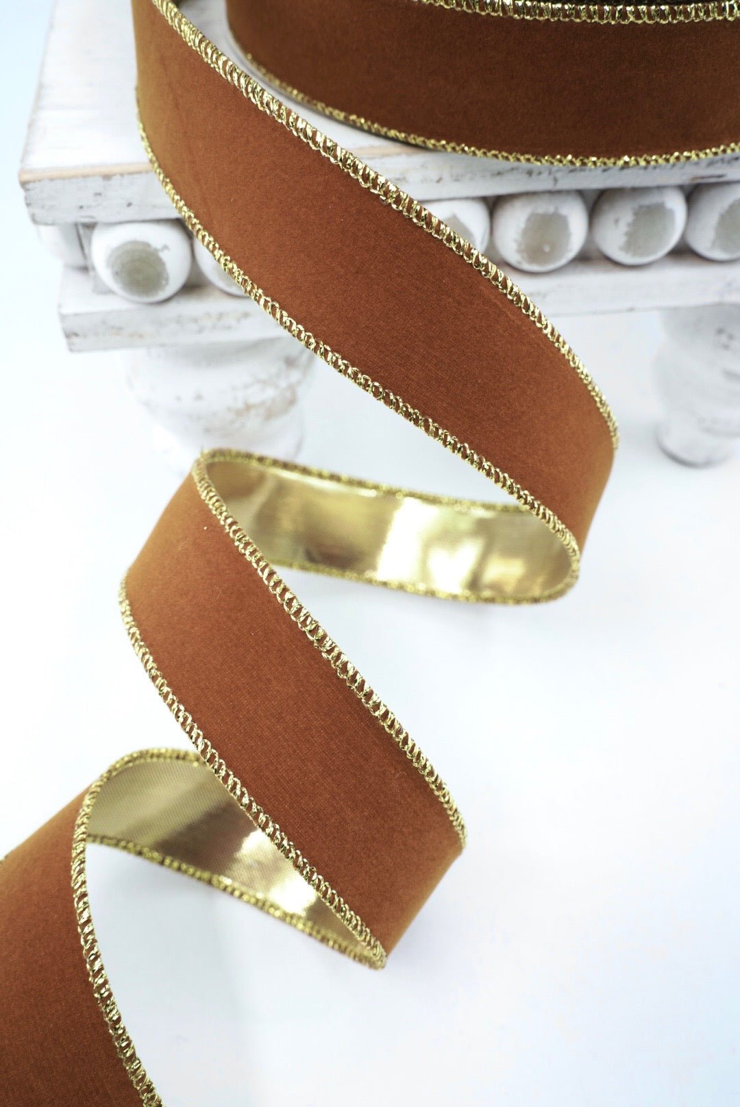 Farrisilk Antique Gold Suede Velvet Wired Ribbon - 1" - Greenery MarketWired RibbonRS290-09