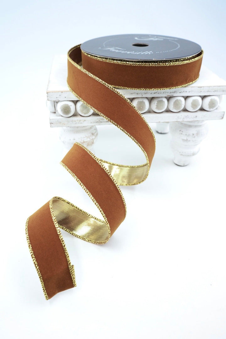 Farrisilk Antique Gold Suede Velvet Wired Ribbon - 1" - Greenery MarketWired RibbonRS290-09