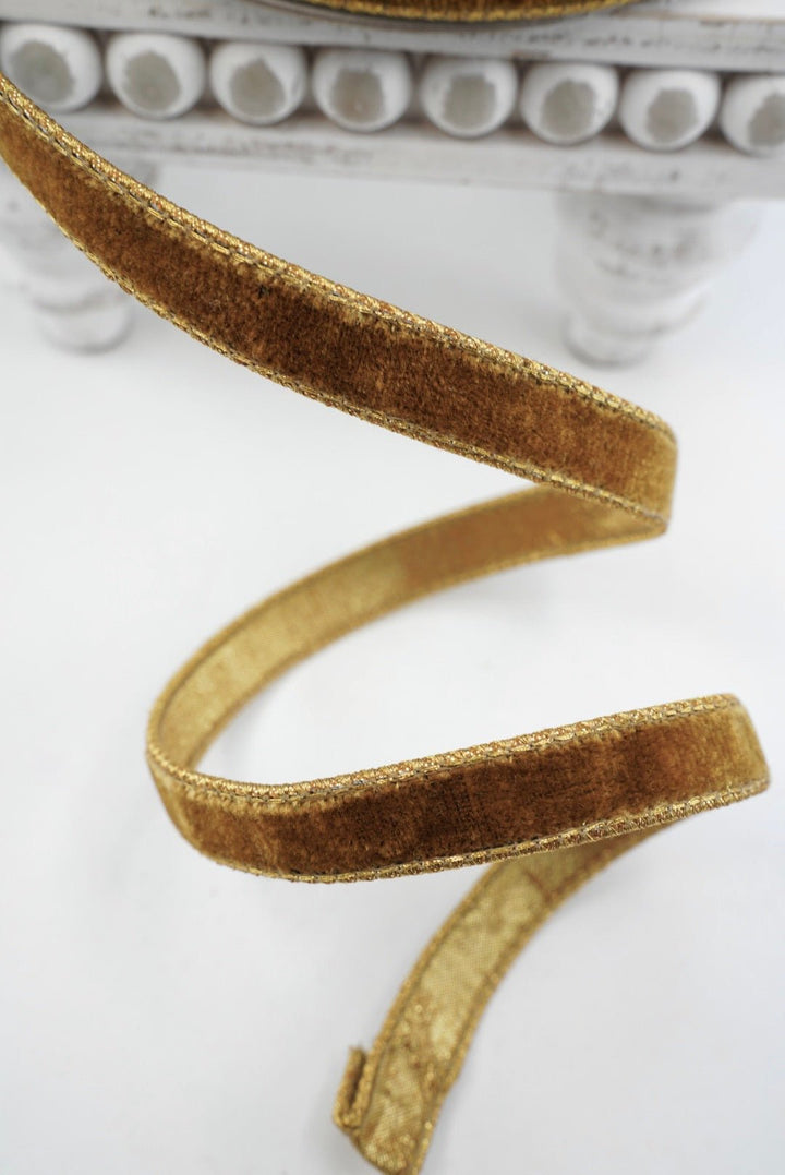 Farrisilk Antique Gold Velvet Luster Wired Ribbon - .75" - Greenery MarketWired RibbonRV000-09