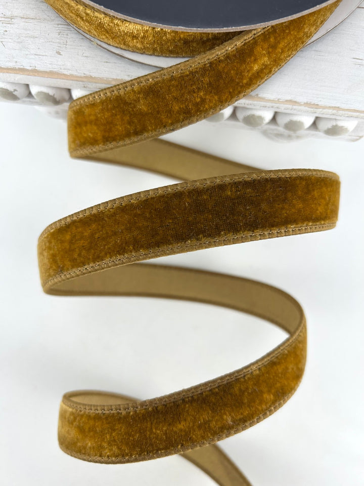Farrisilk Antique Gold Velvet Wired Ribbon - 1" - Greenery MarketWired RibbonRG008-09