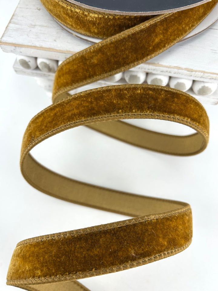 Farrisilk Antique Gold Velvet Wired Ribbon - 1" - Greenery MarketWired RibbonRG008-09