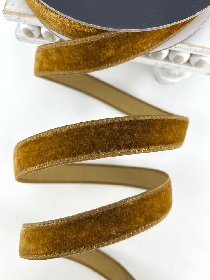 Farrisilk Antique Gold Velvet Wired Ribbon - 1" - Greenery MarketWired RibbonRG008-09