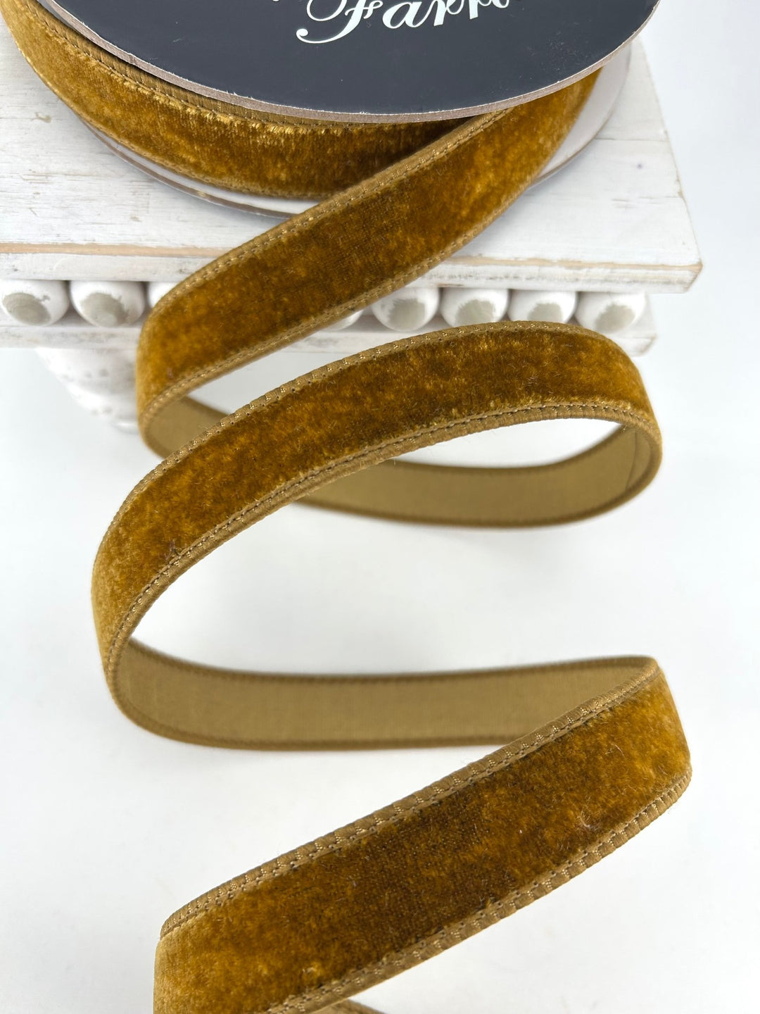 Farrisilk Antique Gold Velvet Wired Ribbon - 1" - Greenery MarketWired RibbonRG008-09