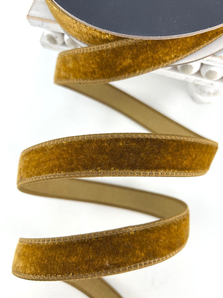 Farrisilk Antique Gold Velvet Wired Ribbon - 1" - Greenery MarketWired RibbonRG008-09