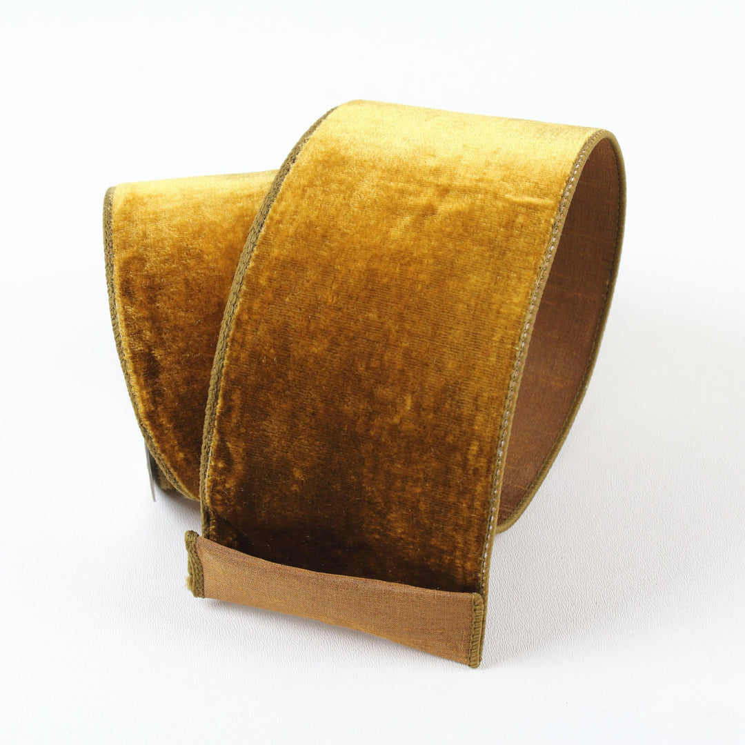 Farrisilk Antique Gold Velvet Wired Ribbon - 4" - Greenery MarketWired RibbonRG804-09
