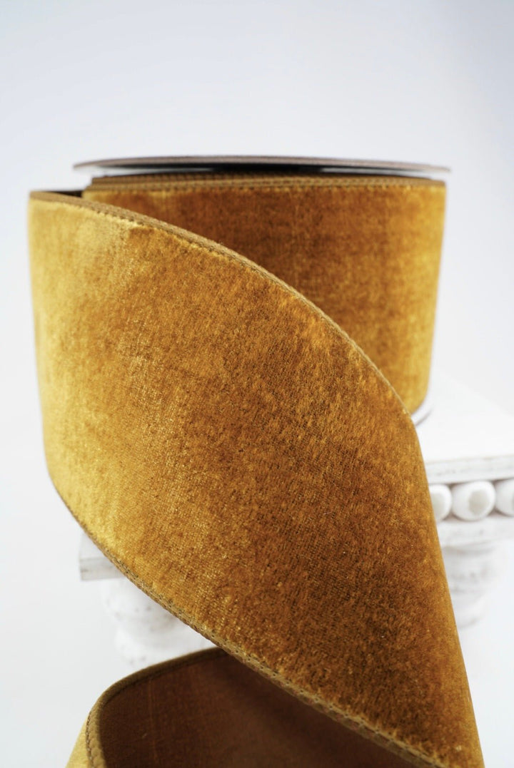 Farrisilk Antique Gold Velvet Wired Ribbon - 4" - Greenery MarketWired RibbonRG804-09