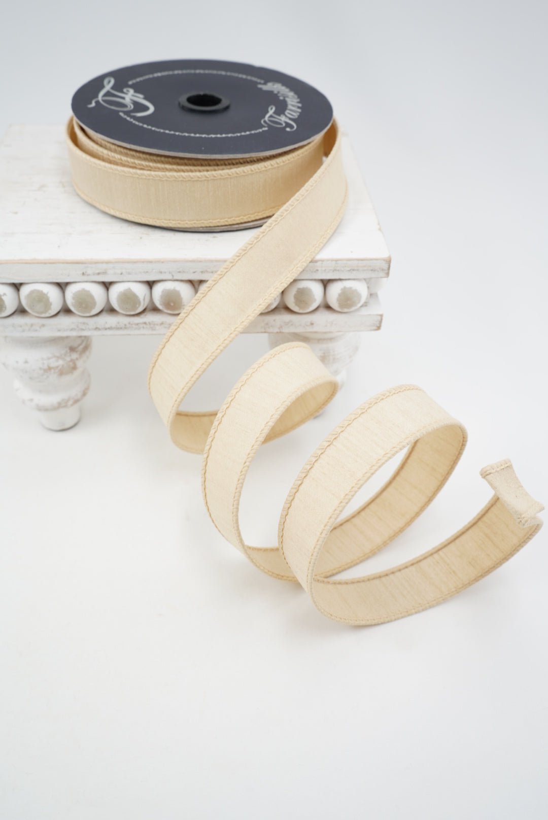 Farrisilk Beige Dupion Wired Ribbon - 1" - Greenery MarketWired RibbonRK608-91