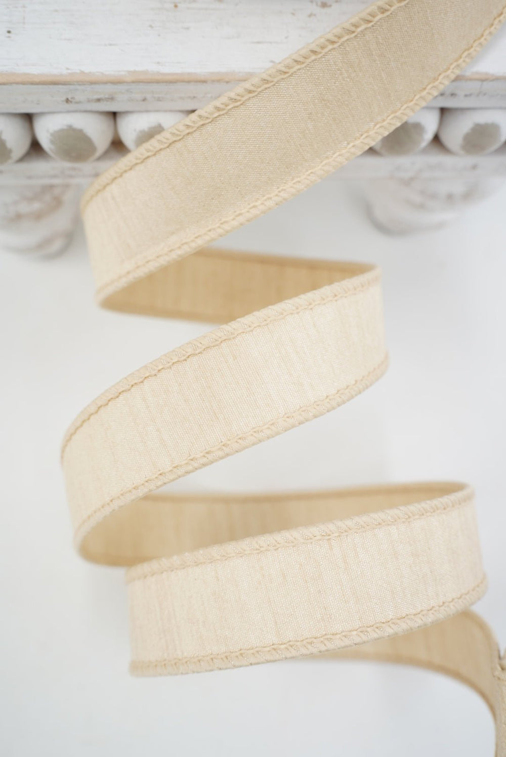 Farrisilk Beige Dupion Wired Ribbon - 1" - Greenery MarketWired RibbonRK608-91