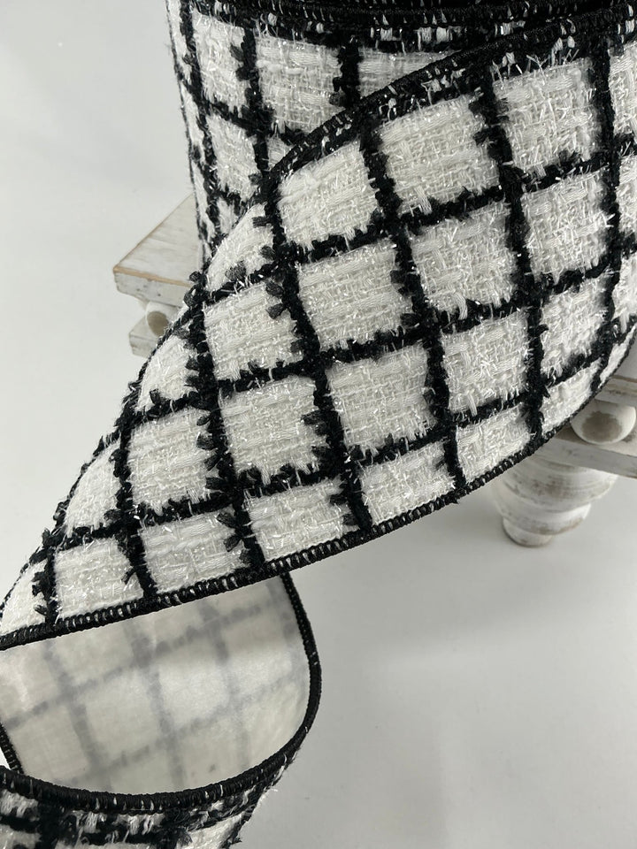 Farrisilk Black and White Elegant Noir 4” wired ribbon - Greenery MarketRibbons & TrimRC080 - 92