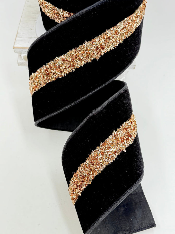 Farrisilk Black Chateau Wired Ribbon - 4" - Greenery MarketWired RibbonRK620-92