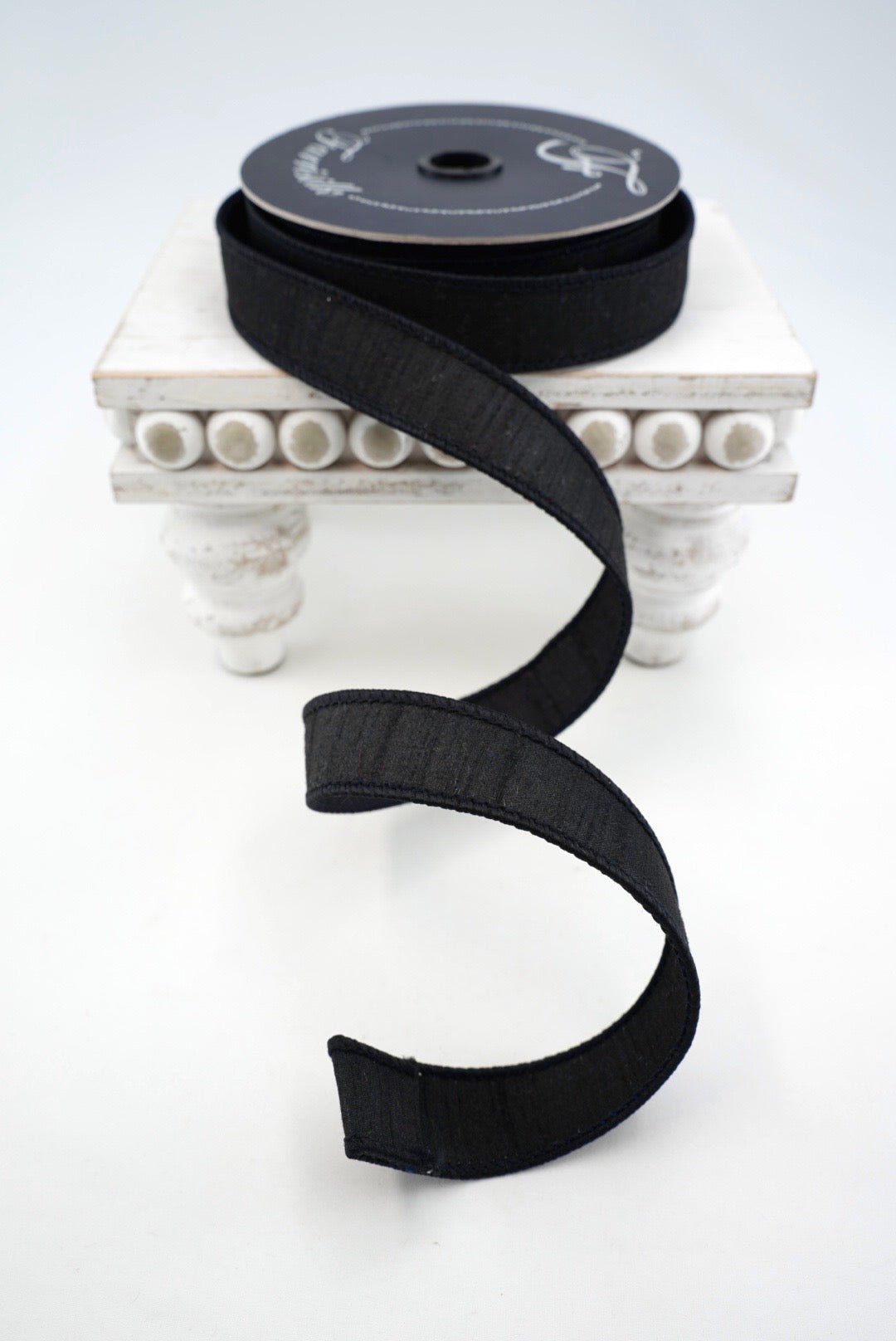 Farrisilk Black Dupion Wired Ribbon - 1" - Greenery MarketWired RibbonRK608-92