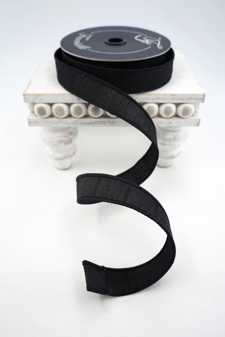 Farrisilk Black Dupion Wired Ribbon - 1" - Greenery MarketWired RibbonRK608-92