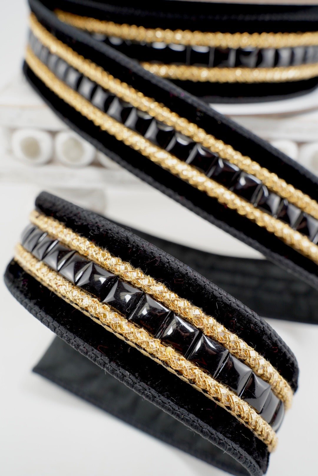 Farrisilk Black Gemstones Wired Ribbon - 1.5" - Greenery MarketWired RibbonRG250-92