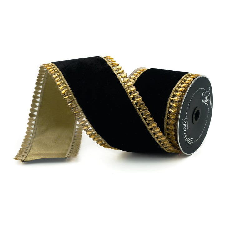 Farrisilk Black Jewel Plumes Wired Ribbon - 4" - Greenery MarketWired RibbonRK361-92
