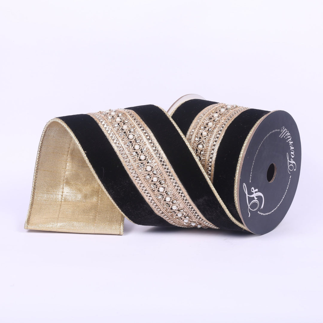 Farrisilk Black Maison Ruban Wired Ribbon - 4" - Greenery MarketWired RibbonRK958-92