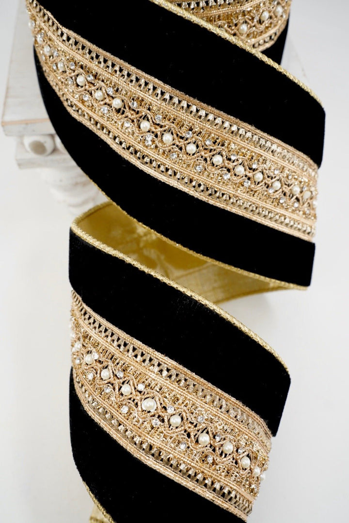 Farrisilk Black Maison Ruban Wired Ribbon - 4" - Greenery MarketWired RibbonRK958-92