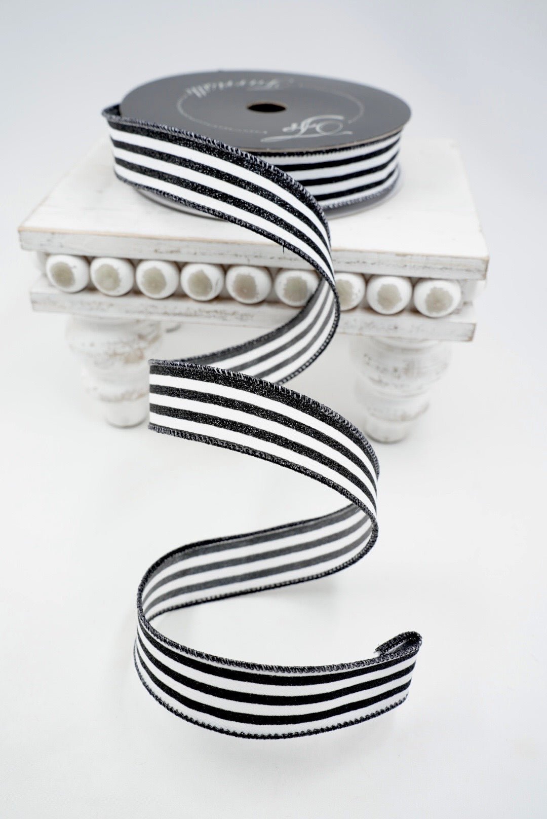 Farrisilk Black Mini Glitter Stripes Wired Ribbon - 1" - Greenery MarketWired RibbonRS349-92