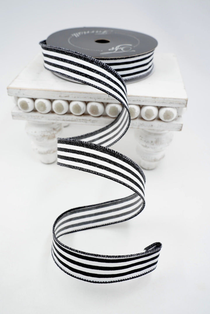 Farrisilk Black Mini Glitter Stripes Wired Ribbon - 1" - Greenery MarketWired RibbonRS349-92