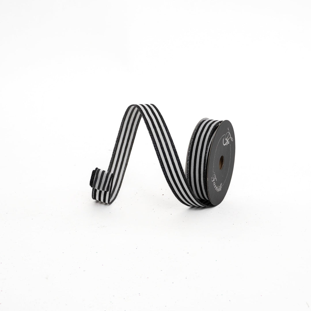 Farrisilk Black Mini Glitter Stripes Wired Ribbon - 1" - Greenery MarketWired RibbonRS349-92