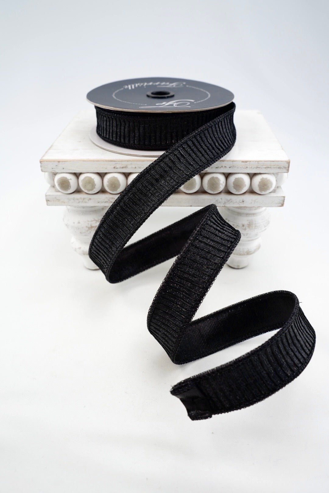 Farrisilk Black Pleated Metallic Wired Ribbon - 1" - Greenery MarketWired RibbonRK437-92