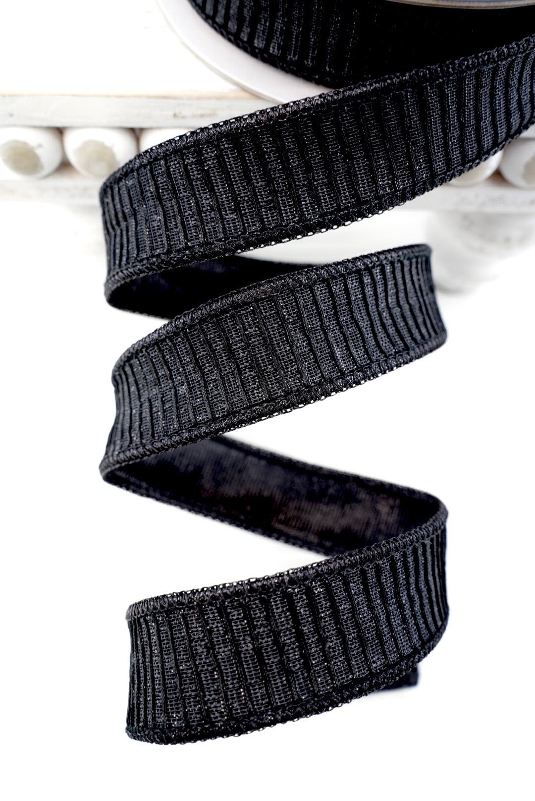 Farrisilk Black Pleated Metallic Wired Ribbon - 1" - Greenery MarketWired RibbonRK437-92