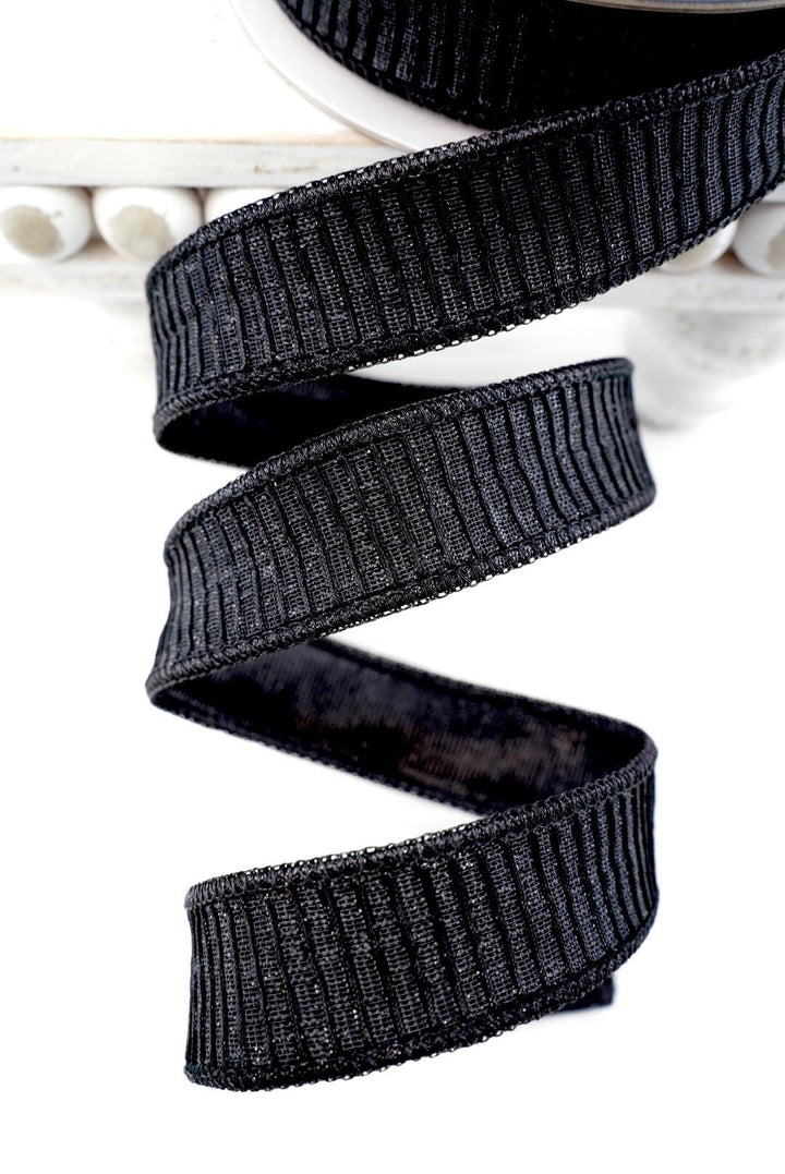 Farrisilk Black Pleated Metallic Wired Ribbon - 1" - Greenery MarketWired RibbonRK437-92
