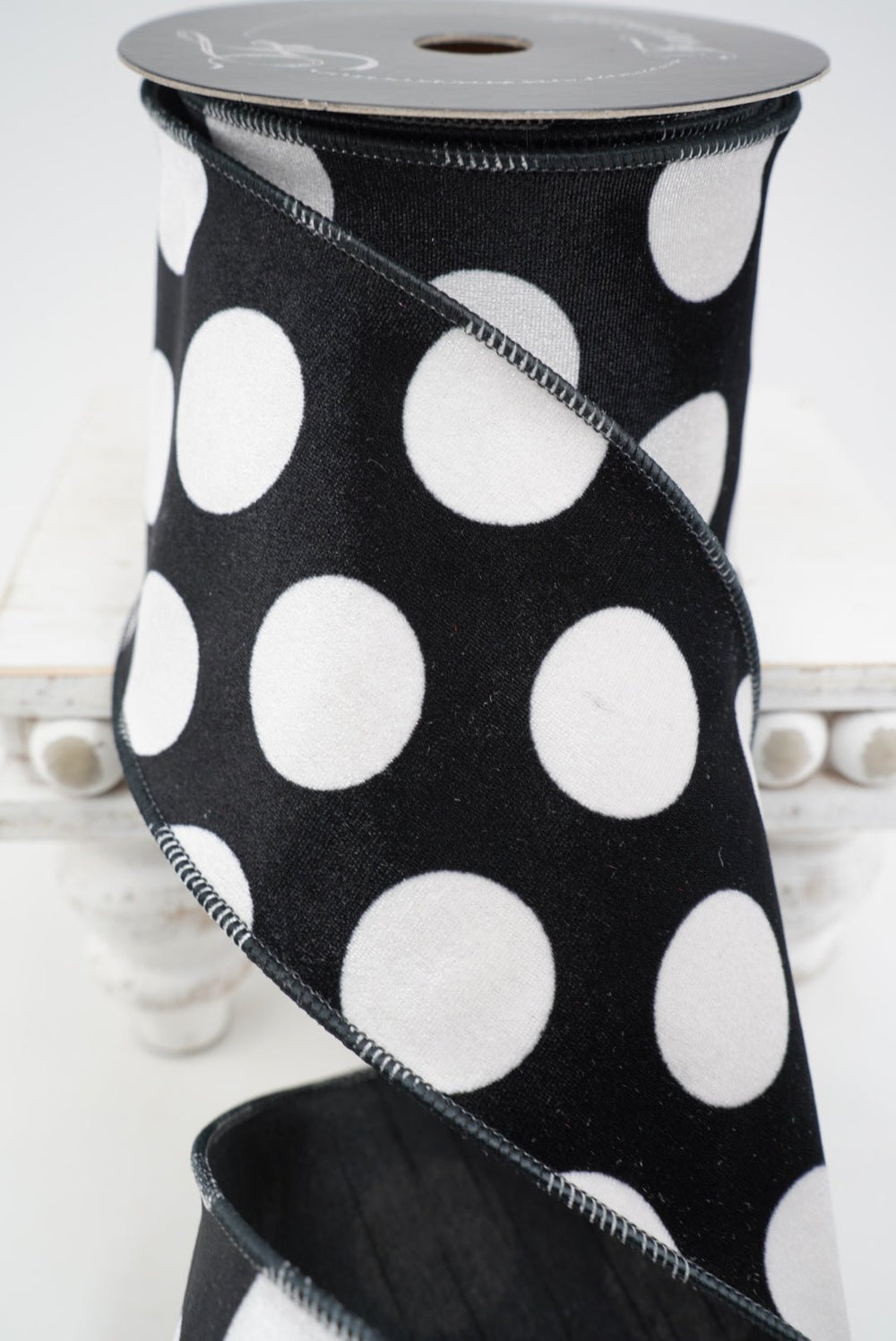 Farrisilk Black Velvet Dots Wired Ribbon - 4" - Greenery MarketWired RibbonRS311-92