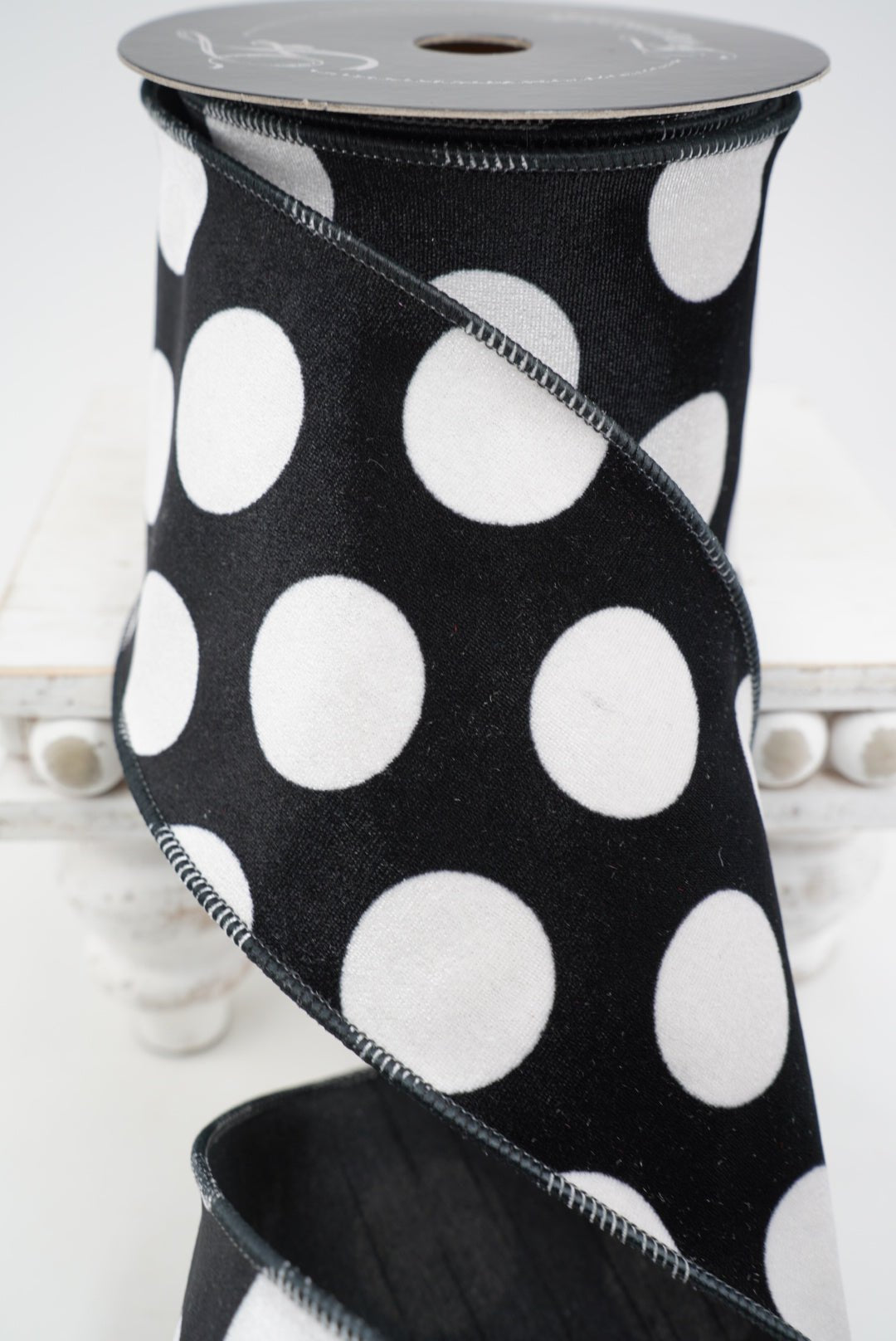 Farrisilk Black Velvet Dots Wired Ribbon - 4" - Greenery MarketWired RibbonRS311-92