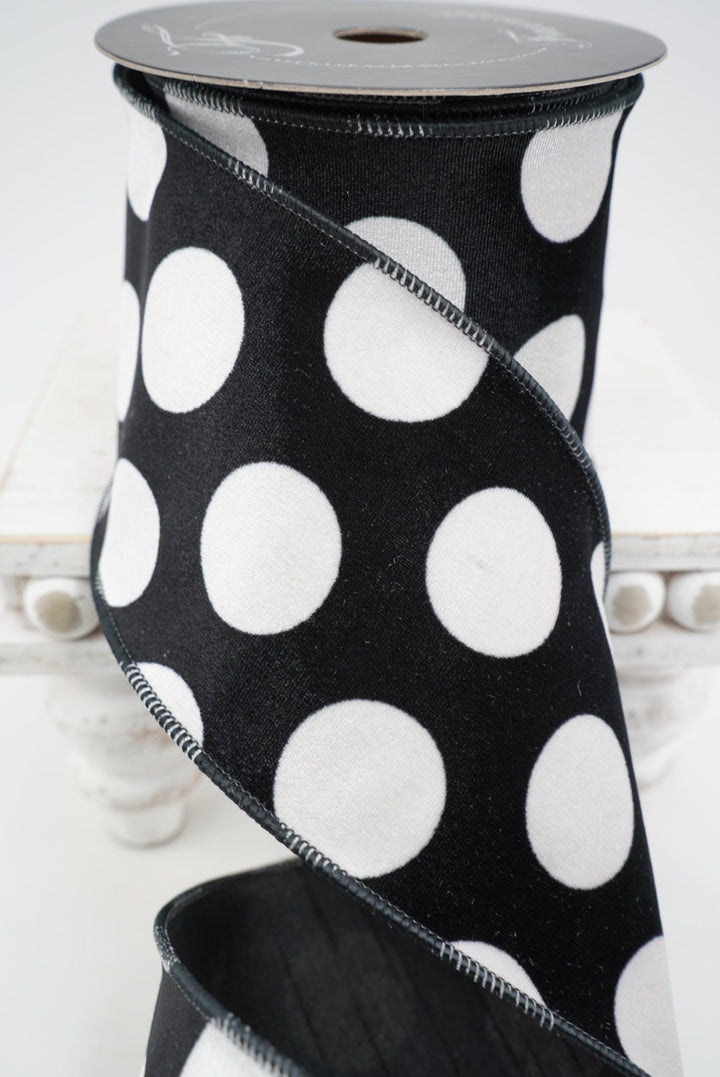 Farrisilk Black Velvet Dots Wired Ribbon - 4" - Greenery MarketWired RibbonRS311-92