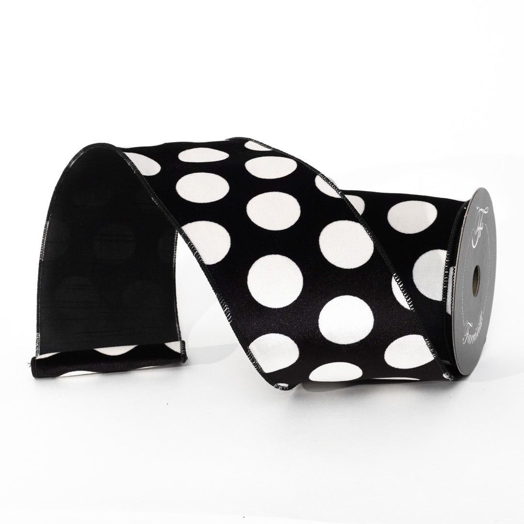 Farrisilk Black Velvet Dots Wired Ribbon - 4" - Greenery MarketWired RibbonRS311-92