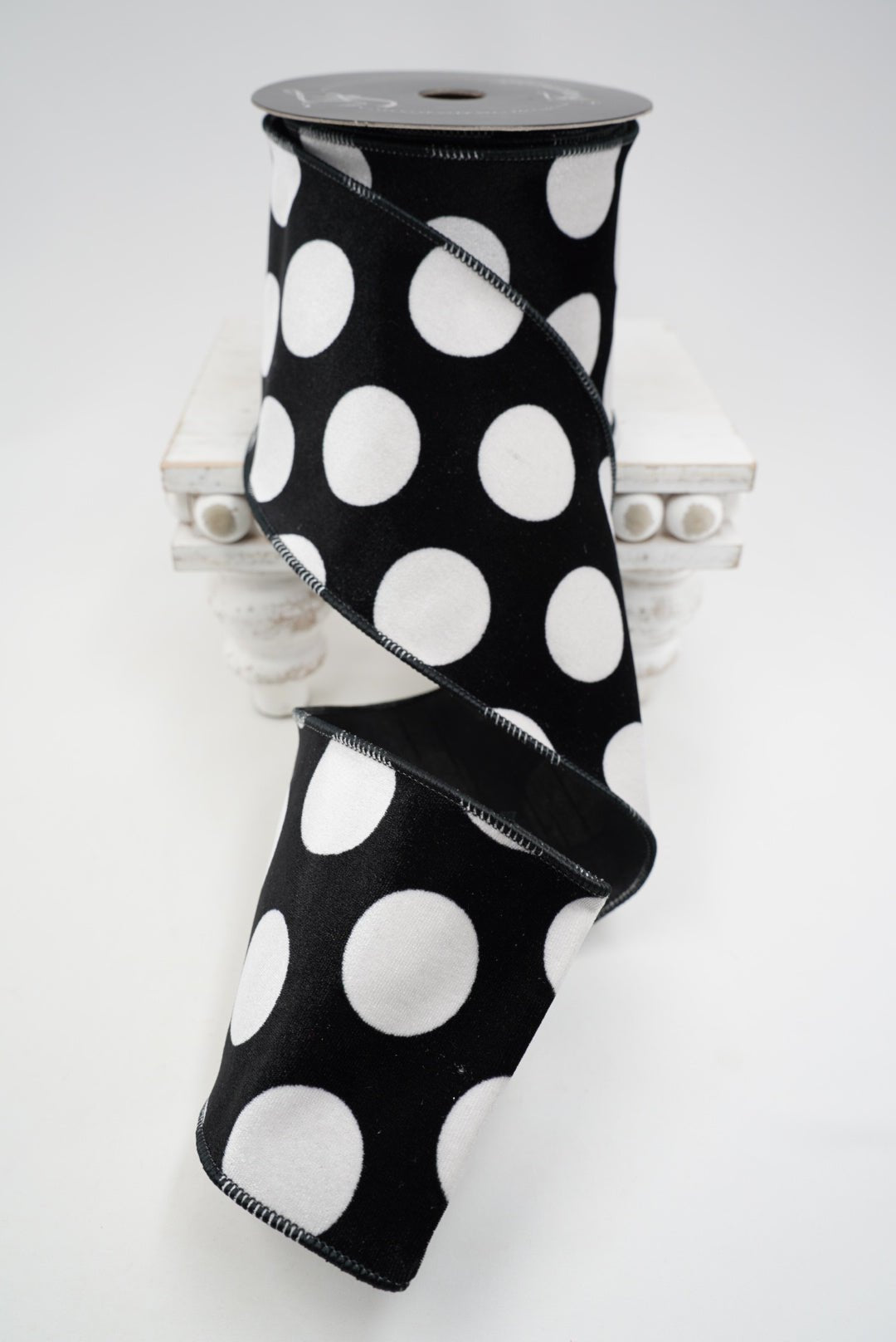 Farrisilk Black Velvet Dots Wired Ribbon - 4" - Greenery MarketWired RibbonRS311-92