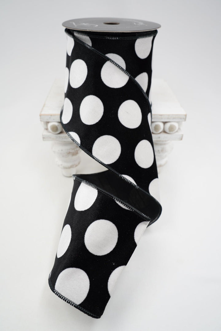 Farrisilk Black Velvet Dots Wired Ribbon - 4" - Greenery MarketWired RibbonRS311-92