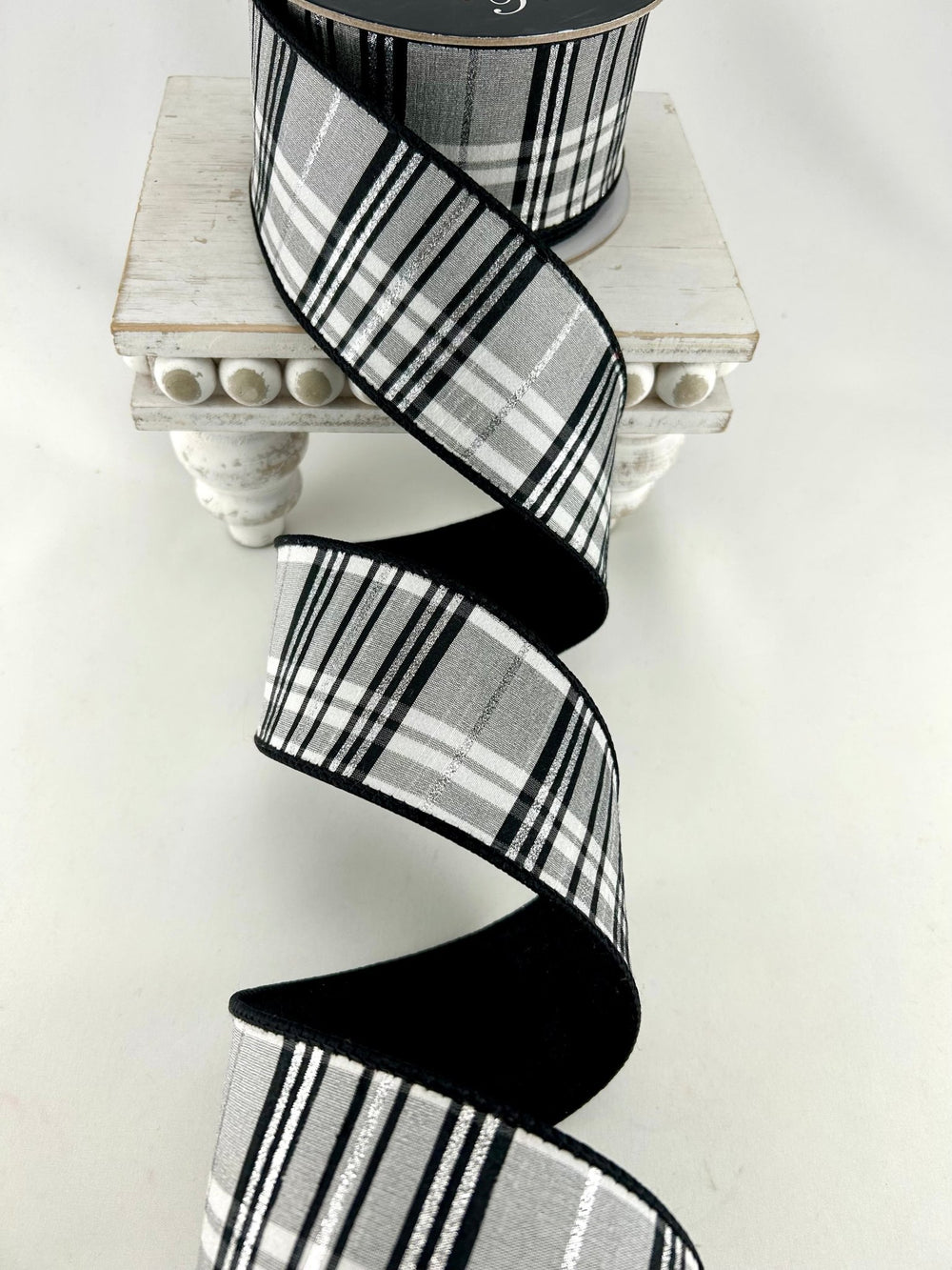 Farrisilk Black & White Preppy Plaid Wired Ribbon - 2.5" - Greenery MarketWired RibbonRK632-92