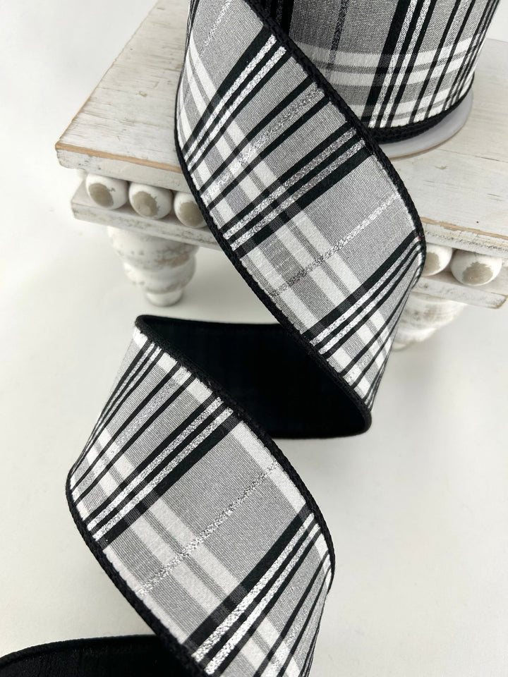 Farrisilk Black & White Preppy Plaid Wired Ribbon - 2.5" - Greenery MarketWired RibbonRK632-92