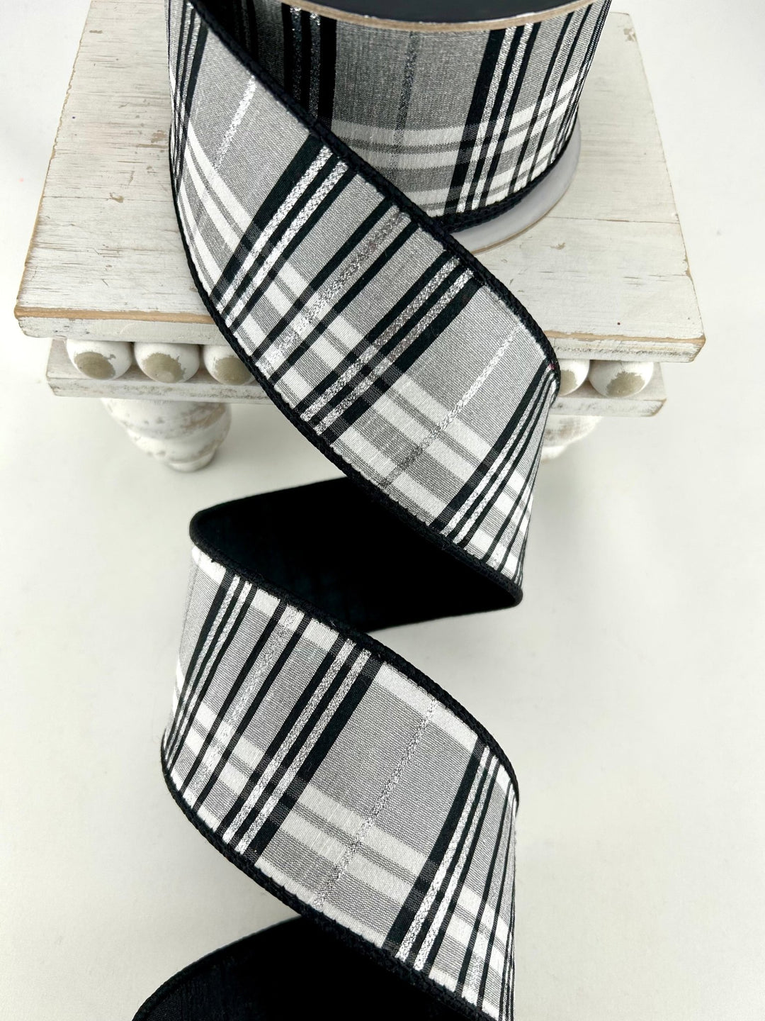 Farrisilk Black & White Preppy Plaid Wired Ribbon - 2.5" - Greenery MarketWired RibbonRK632-92