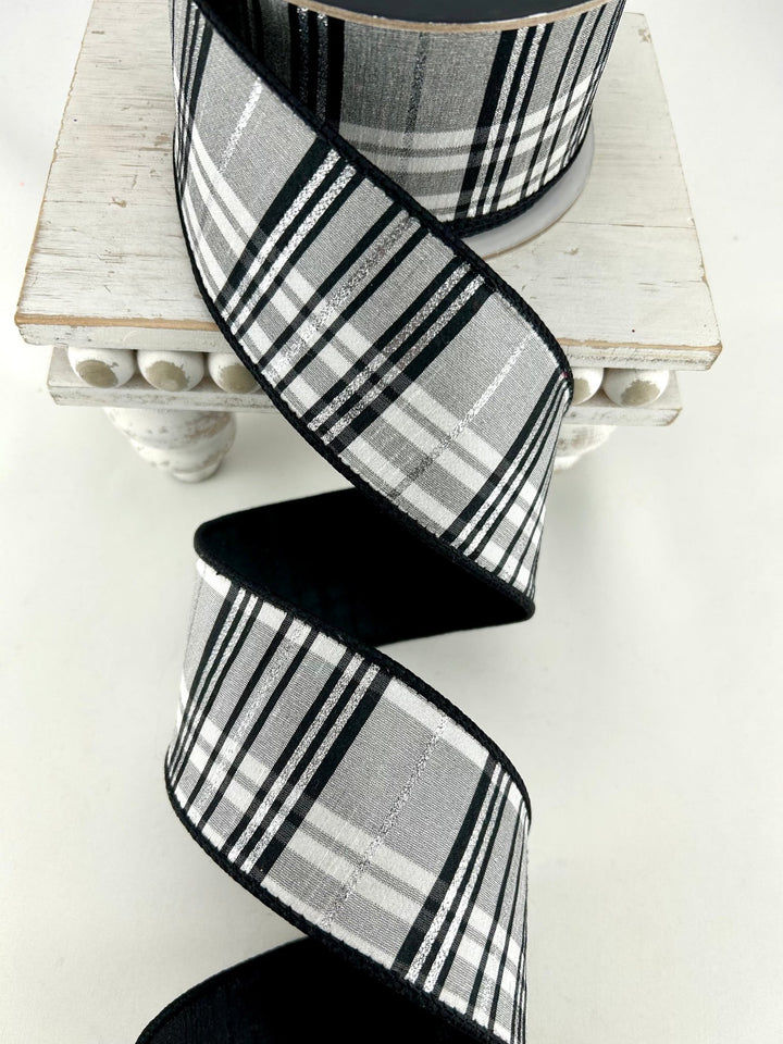 Farrisilk Black & White Preppy Plaid Wired Ribbon - 2.5" - Greenery MarketWired RibbonRK632-92