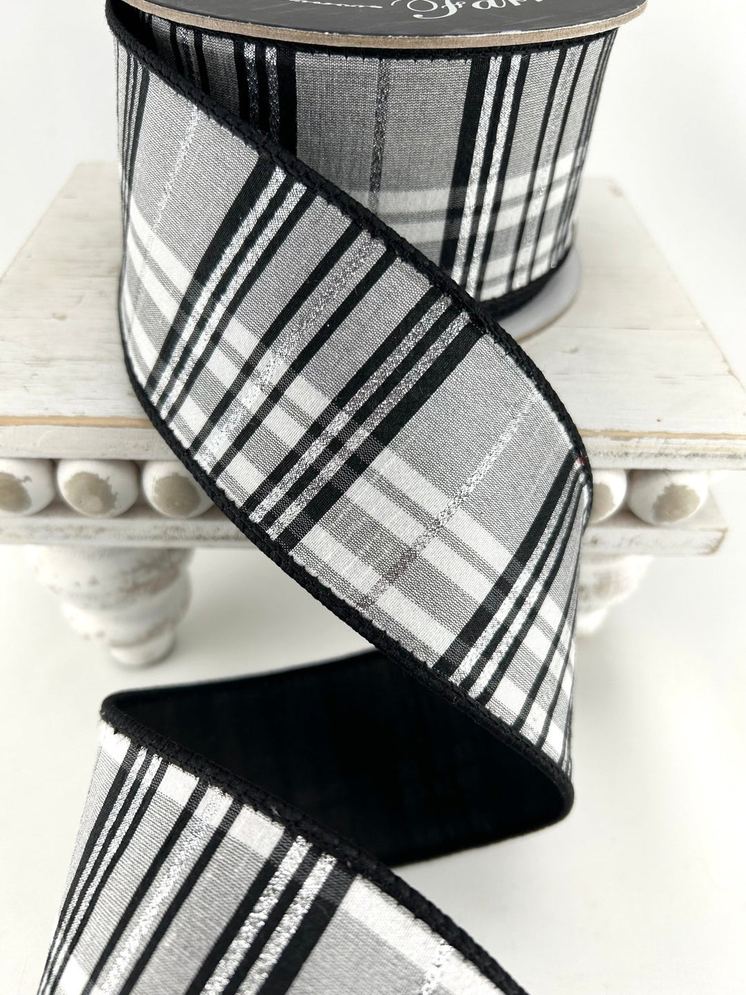 Farrisilk Black & White Preppy Plaid Wired Ribbon - 2.5" - Greenery MarketWired RibbonRK632-92