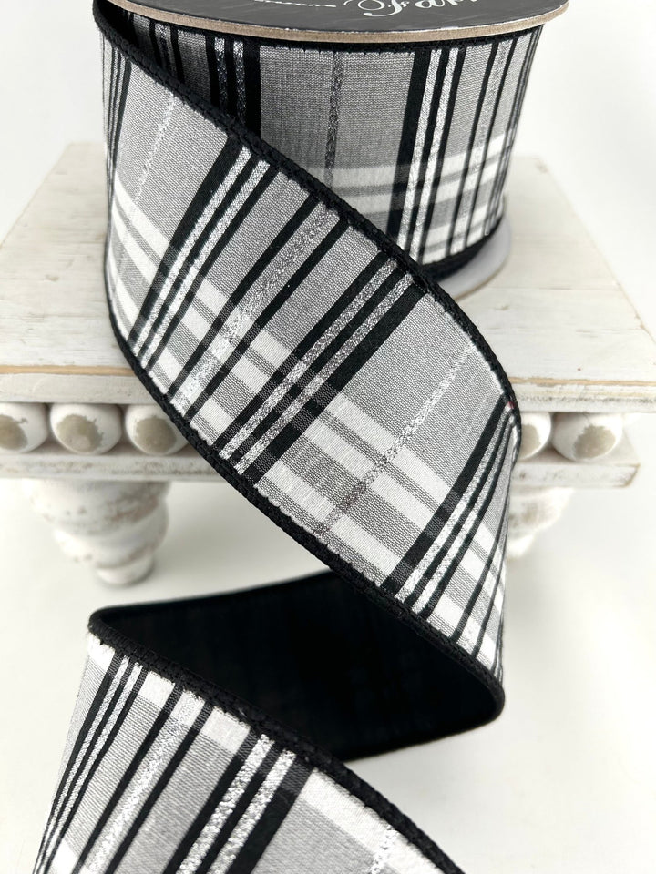 Farrisilk Black & White Preppy Plaid Wired Ribbon - 2.5" - Greenery MarketWired RibbonRK632-92