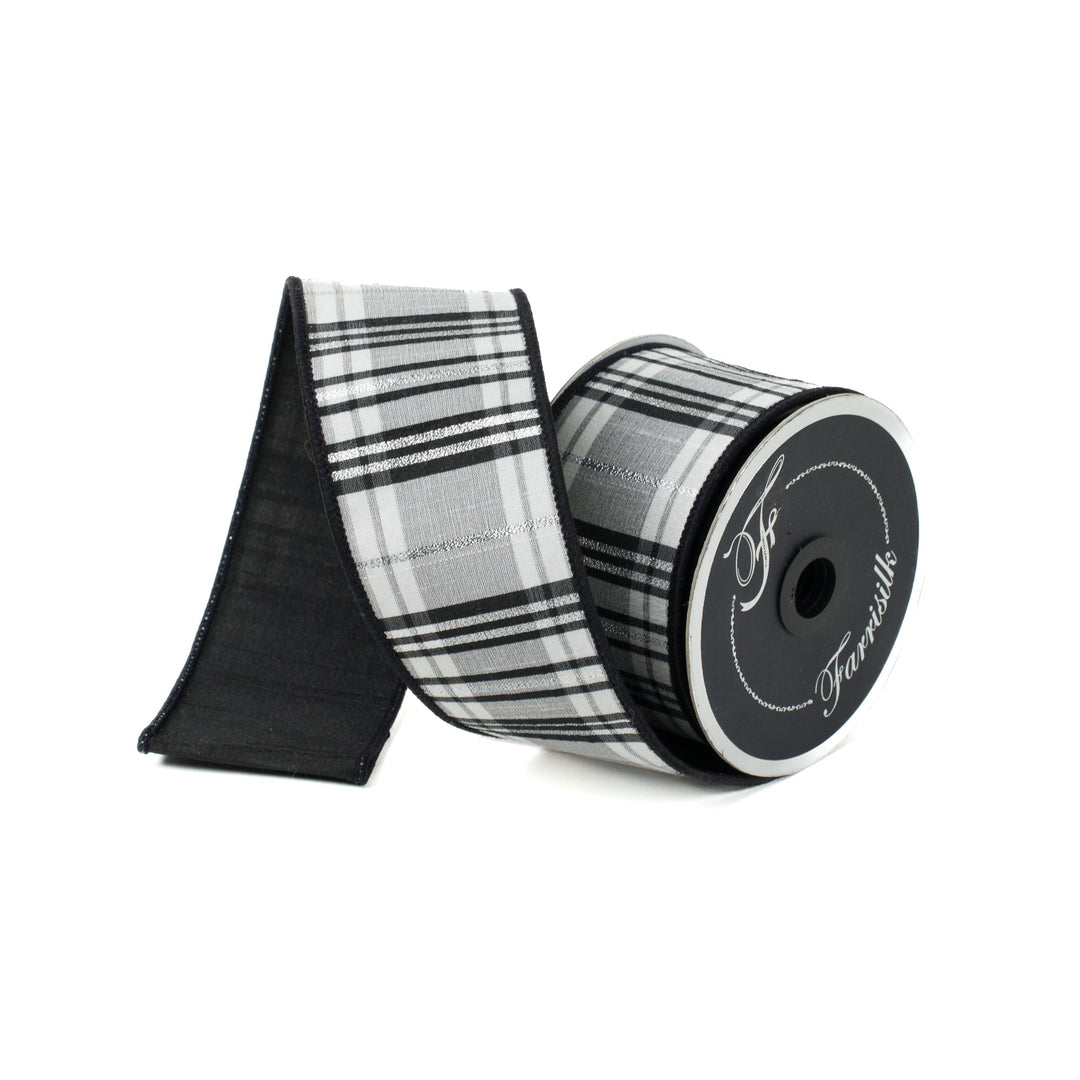 Farrisilk Black & White Preppy Plaid Wired Ribbon - 2.5" - Greenery MarketWired RibbonRK632-92