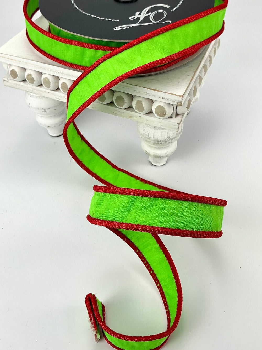 Farrisilk Bright green with red cord edge 1” wired ribbon - Greenery MarketRibbons & TrimRK533 - 48