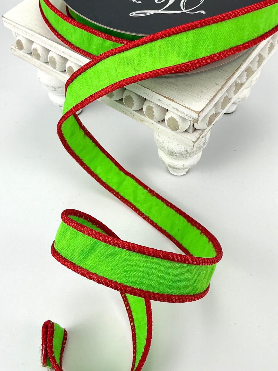 Farrisilk Bright green with red cord edge 1” wired ribbon - Greenery MarketRibbons & TrimRK533 - 48