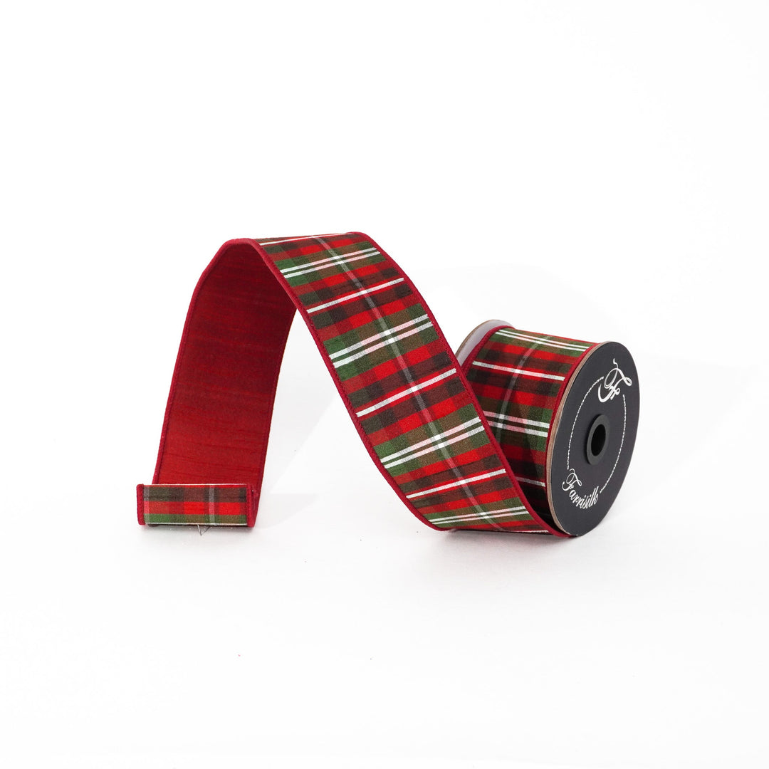 Farrisilk Burgundy Multi Christmas Plaid Wired Ribbon - 2.5" - Greenery MarketWired RibbonRM002-12