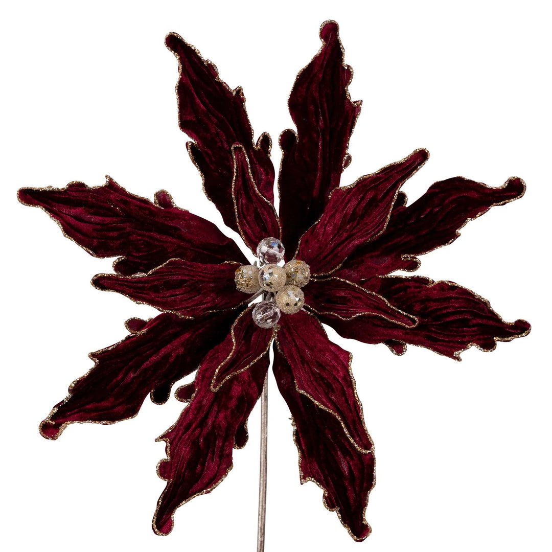 Farrisilk Burgundy Plush Poinsettia Clip - 10" - Greenery MarketCF066 - 11