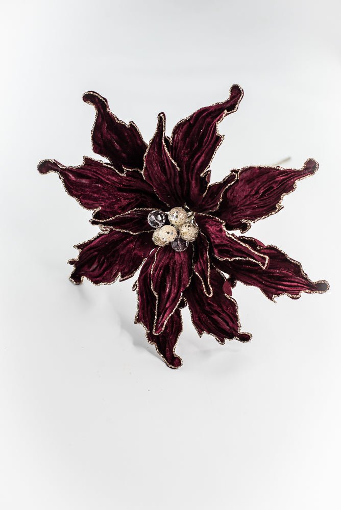 Farrisilk Burgundy Velvet Poinsettia Clip - 10" - Greenery MarketCF066-11