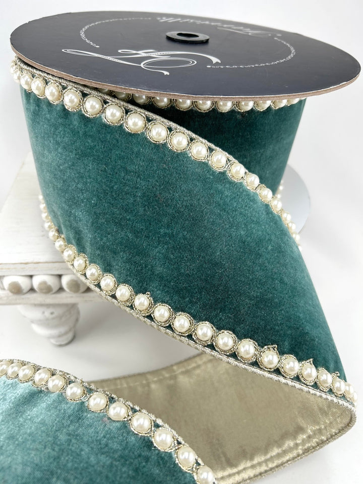 Farrisilk Celadon Pearl Borders Wired Ribbon - 4" - Greenery MarketWired RibbonRK317-75