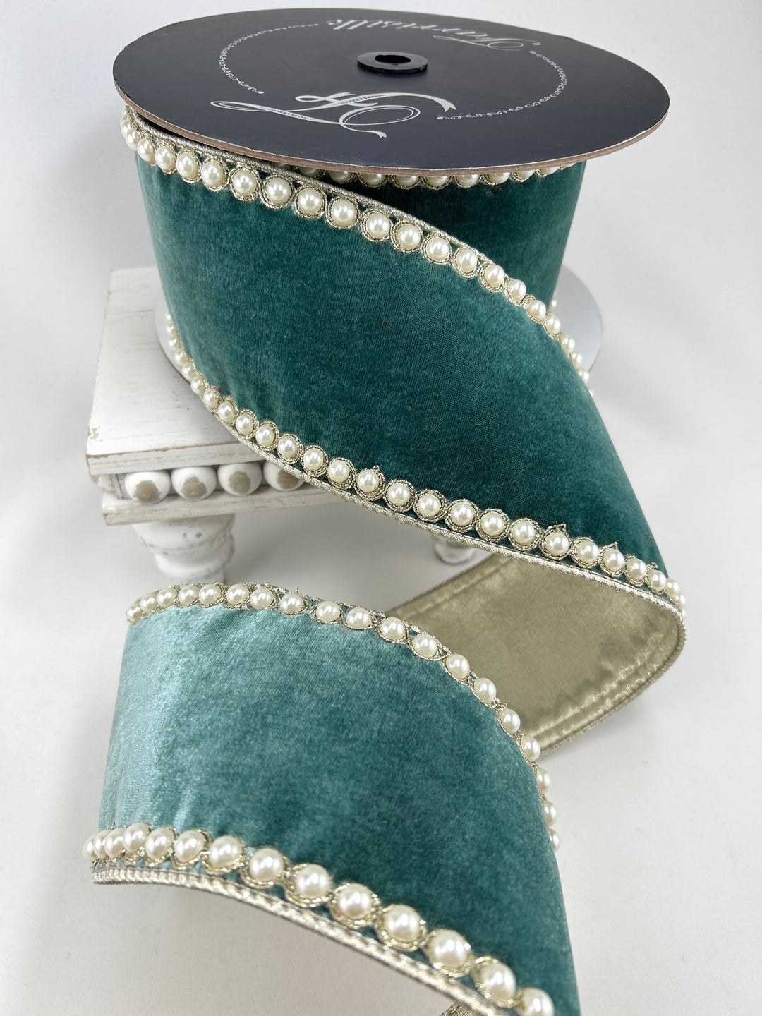 Farrisilk Celadon Pearl Borders Wired Ribbon - 4" - Greenery MarketWired RibbonRK317-75